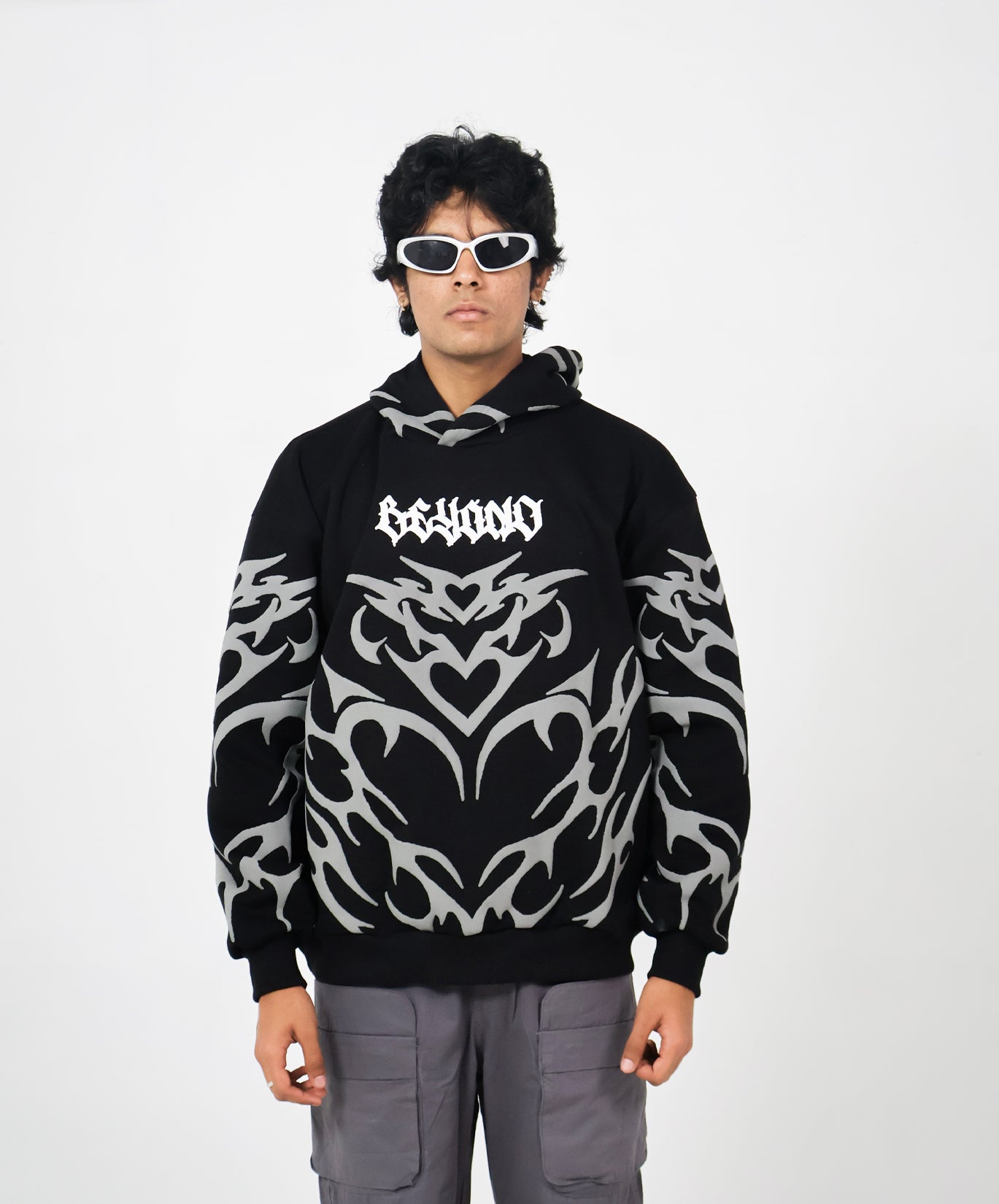 Tribal Oversized Black Hoodie