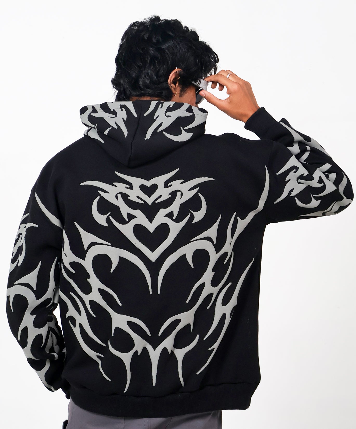 Tribal Oversized Black Hoodie