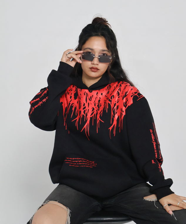 Oversized Red Flame Hoodie