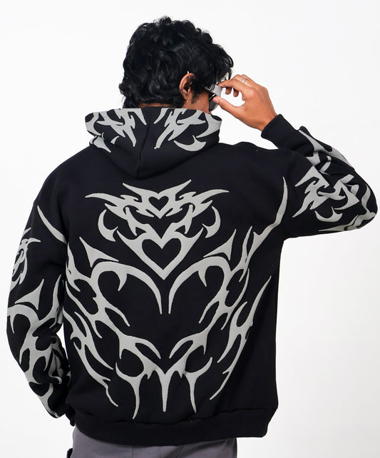 Tribal Oversized Black Hoodie