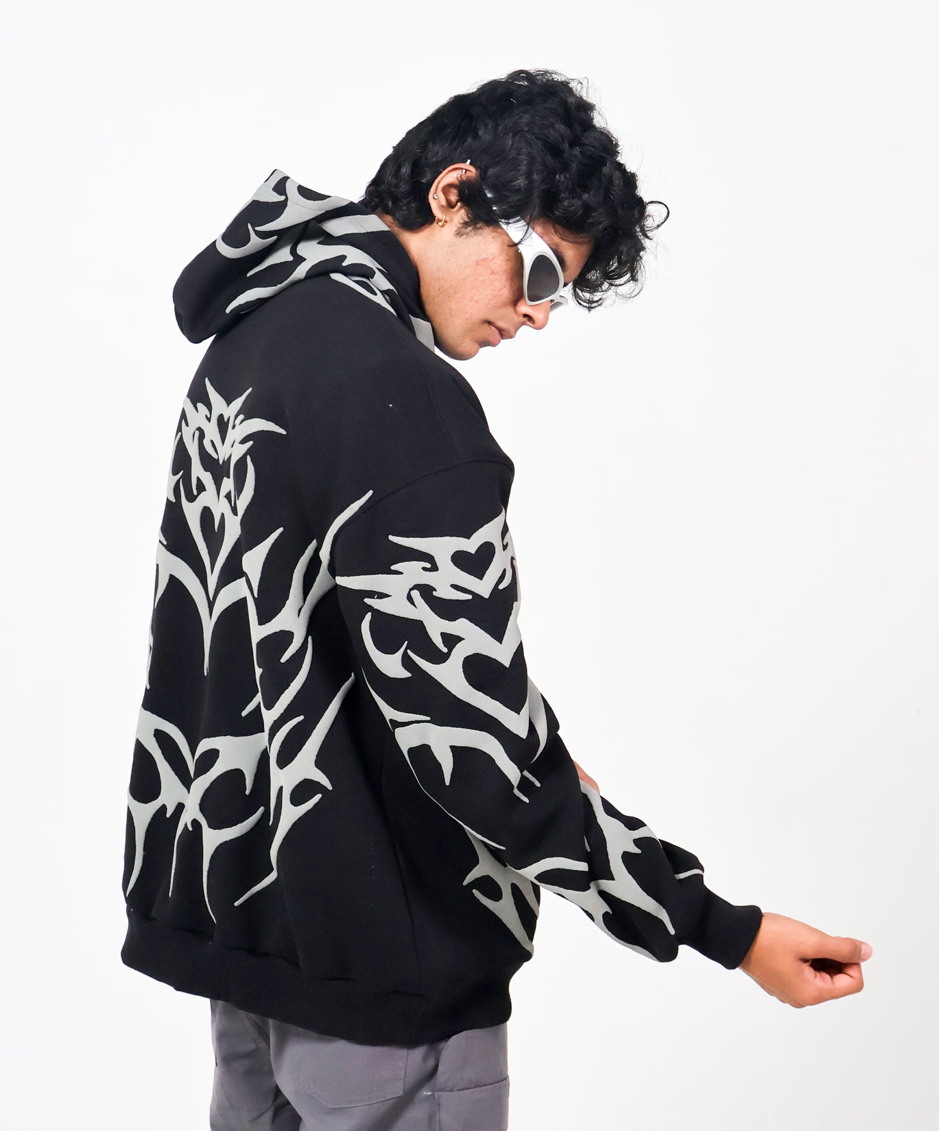 Tribal Oversized Black Hoodie