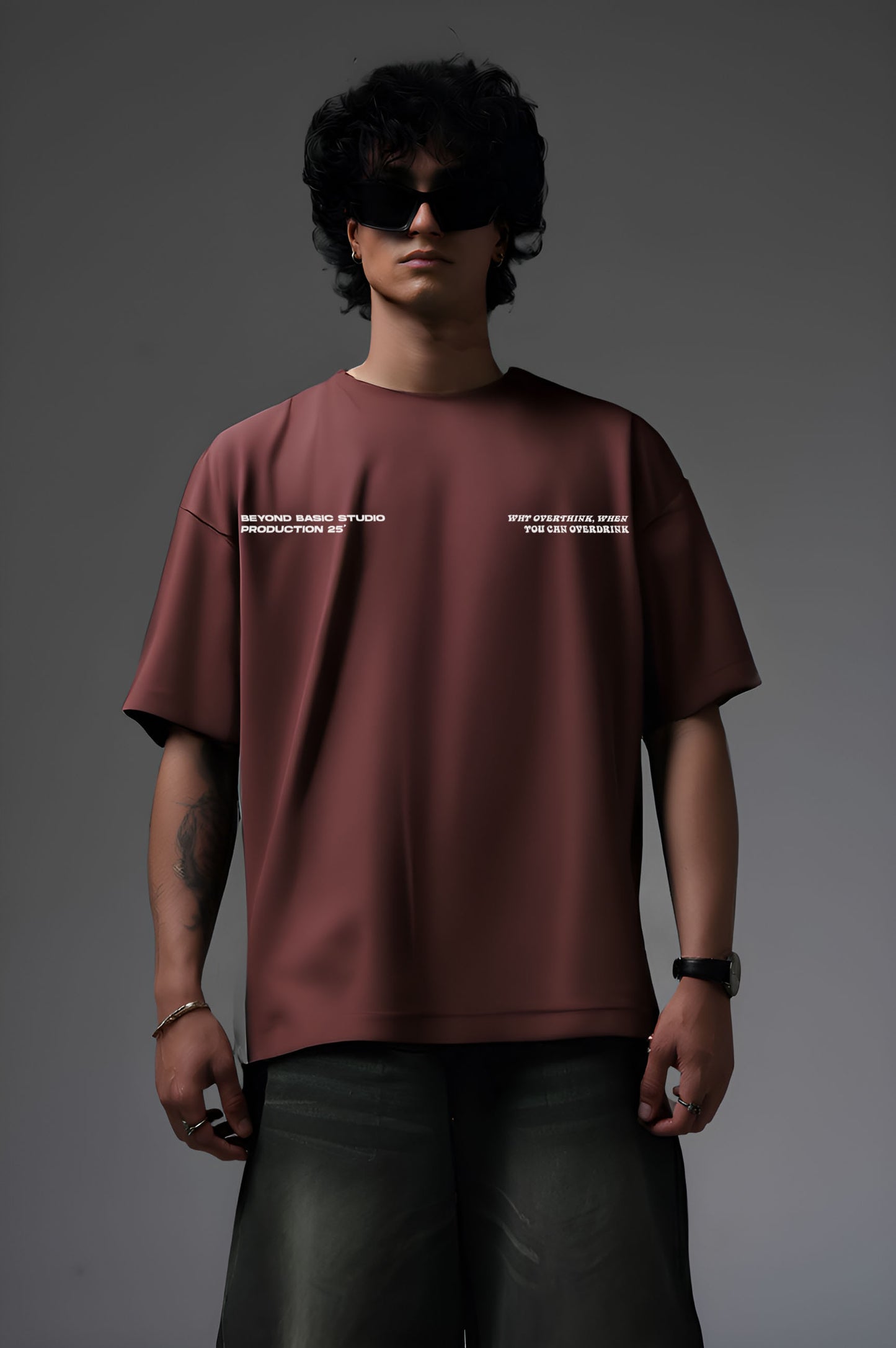 BEYOND DRUNK BROWN OVERSIZED T SHIRT